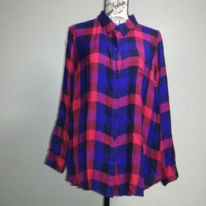Lucky Brand Plaid Collared Long Sleeve Shirt Tops  Size XXL 100% Rayon NWT